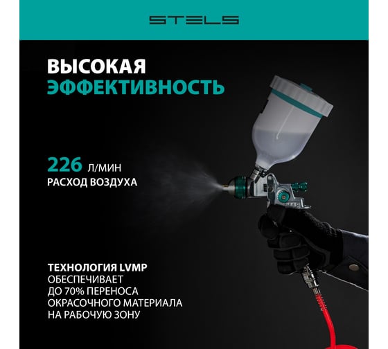 Краскораспылитель STELS AG 901 LVMP профессиональный, гравитационного типа, сопла 1.3 и 1.1 мм 57365