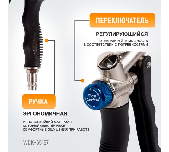 Обдувочный пистолет WIEDERKRAFT  с соплом 120 мм WDK-65167
