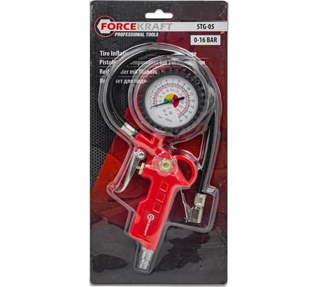 Пистолет для подкачки шин с аналоговым манометром и шлангом Forcekraft 0-16 бар, в блистере FK-STG-05(52525)