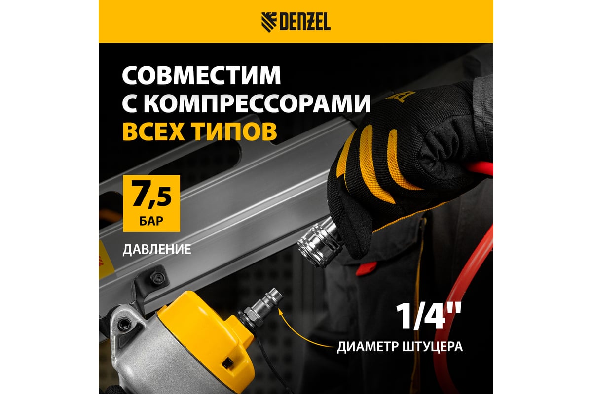 Пневматический нейлер Denzel pn2190 для гвоздей sn21 от 50 до 90 мм ...