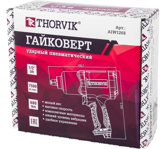 Пневматический ударный гайковерт THORVIK AIW1268 1/2"DR 52198