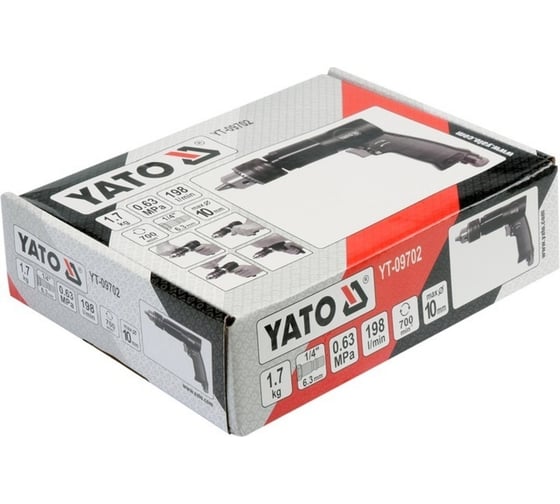 Пневматическая дрель YATO 10 мм, 1/4", с реверсом YT-09702