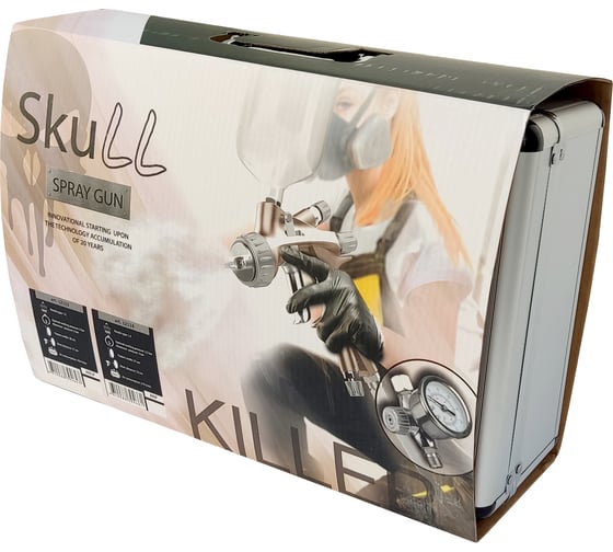 Краскопульт Radex skull killer spray gun с манометром, в кейсе hvlp дюза 1.3 золото 12113