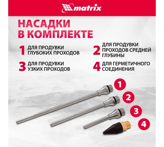 Набор пневматический продувочный пистолет с насадками MATRIX 4 шт 57338