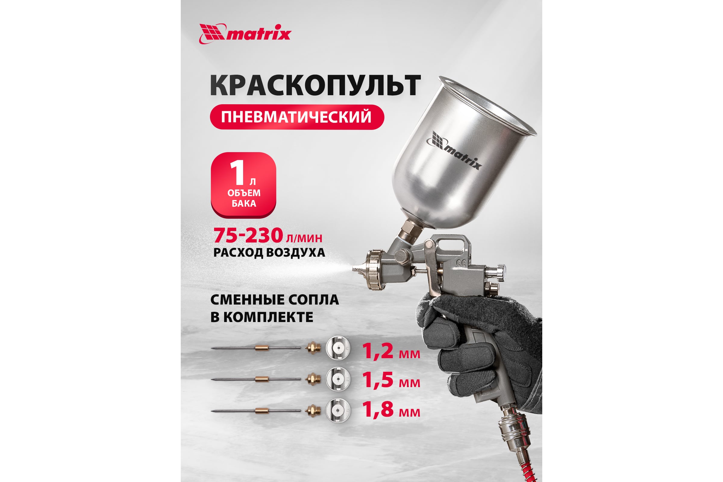 Пневматический краскораспылитель с верхним бачком MATRIX 57315 — фото 3