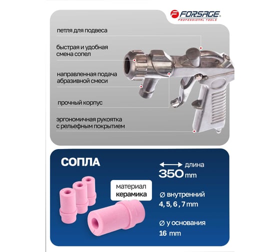 Пистолет для пескоструйного аппарата SBCG с комплектом сопел Forsage F-SBC-GUN5(7417)