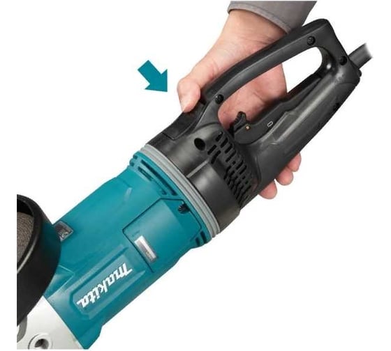 Угловая шлифовальная машина Makita 230 мм, 2800 Вт, 6600 об., AFT, D-обр. поворот. рукоятка, плавн. пуск, антивибр., поддержка об., расцепляющая муфта, тормоз дв., 6.3 кг GA9071X1