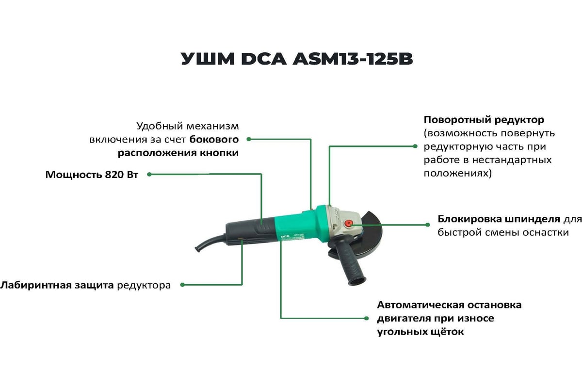 Угловая шлифовальная машина DCA ASM13-125B - выгодная цена, отзывы,  характеристики, фото - купить в Москве и РФ