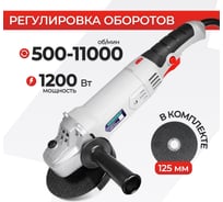 Угловая шлифовальная машина Electrolite болгарка УШМ, 125/1200EL 1200 Вт, 125 мм, регулировка оборотов, сетевая 841 31100928