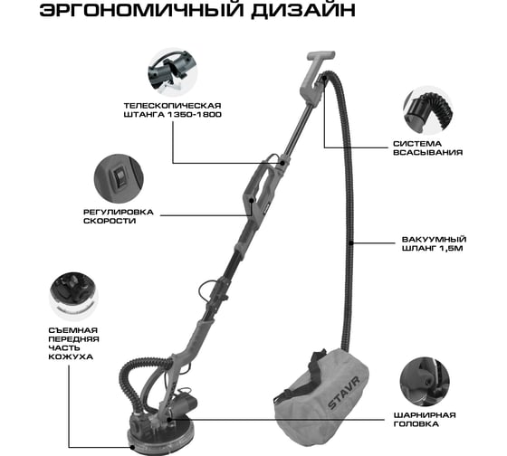Машина шлифовальная для стен и потолков Ставр 225мм, Stavr SWS 800-225LK 9030700394