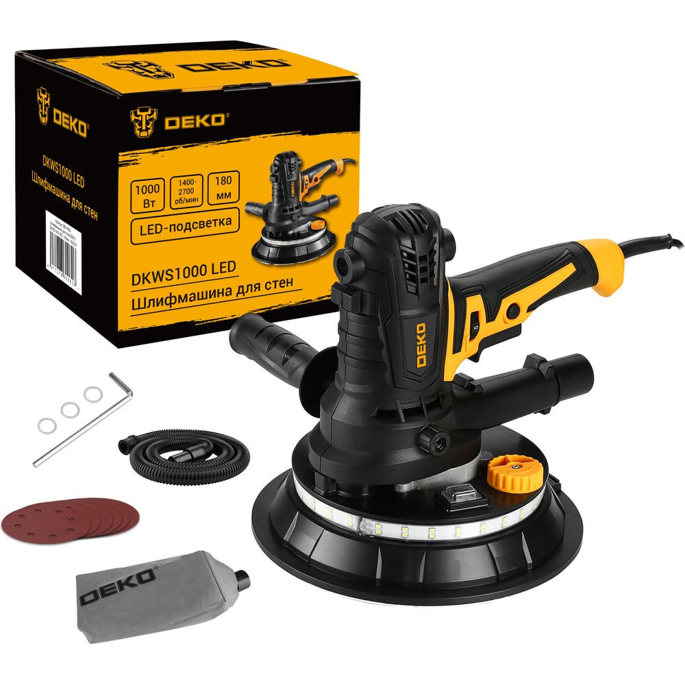 Шлифмашина для стен DEKO DKWS1000 LED, 180мм, 1000 Вт 085-1060 ...