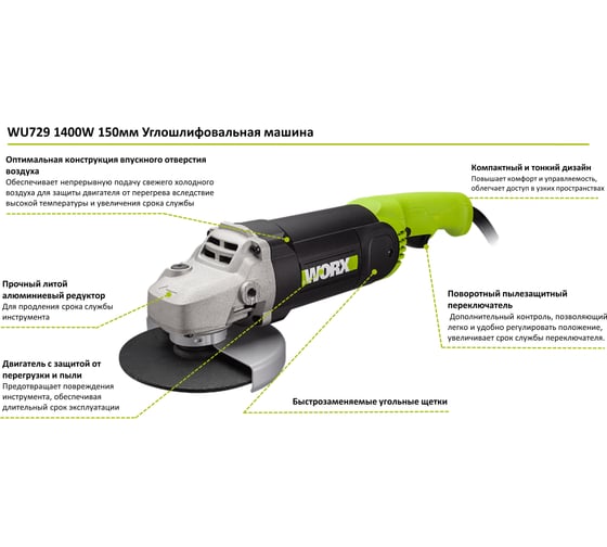 Угловая шлифмашина WORX Professional WU729