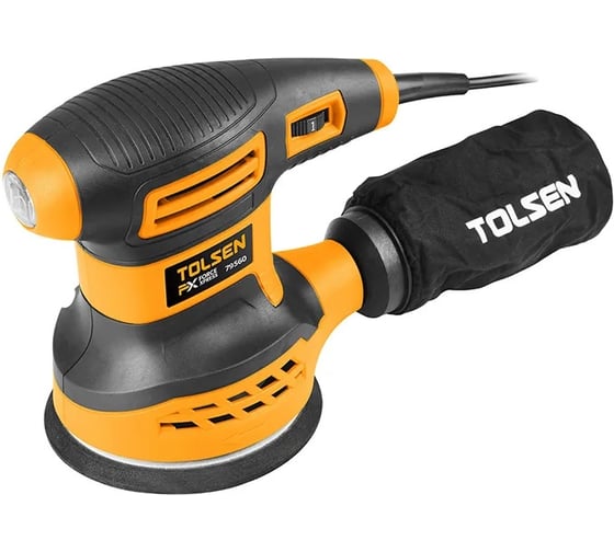 Шлифмашина эксцентриковая TOLSEN 350 Вт, 125 мм, 6000-13000 об/мин, мешок д/пыли, 220 В 79560