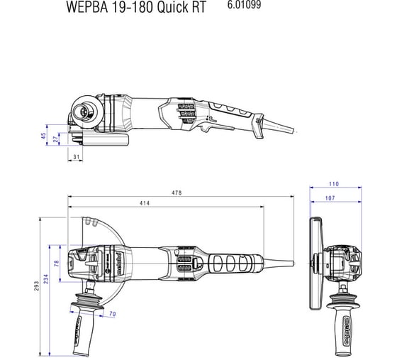 Угловая шлифовальная машина Metabo WEPBA 19-180 QUICK RT 601099000
