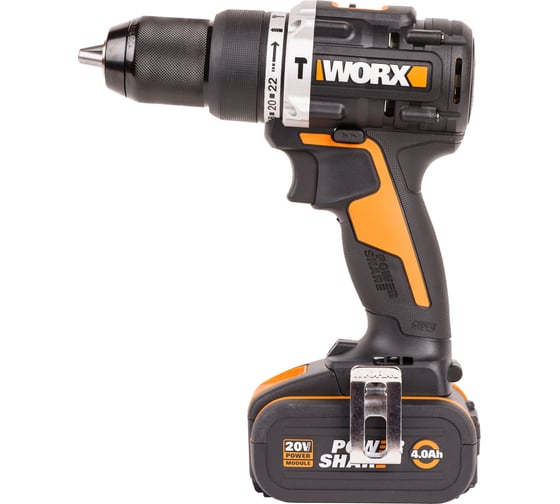 Ударная аккумуляторная дрель-шуруповерт WORX 60 Нм, 20 В, бесщеточная, 4 Ач x 2, ЗУ 2 А, кейс WX352.1