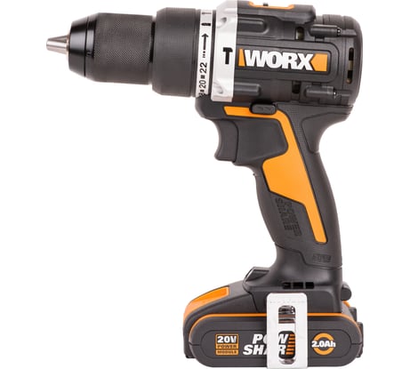 Ударная аккумуляторная дрель-шуруповерт WORX 60 Нм, 20 В, бесщеточная, 2 Ач x 2, ЗУ 2 А, кейс WX352