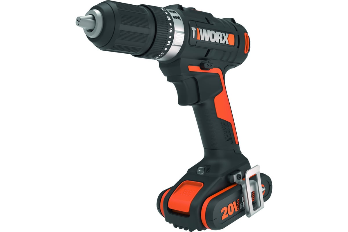 Дрель-шуруповерт аккумуляторная ударная WORX WX370, 50Нм, 20В, 2Ач x2, ЗУ 2А, кейс