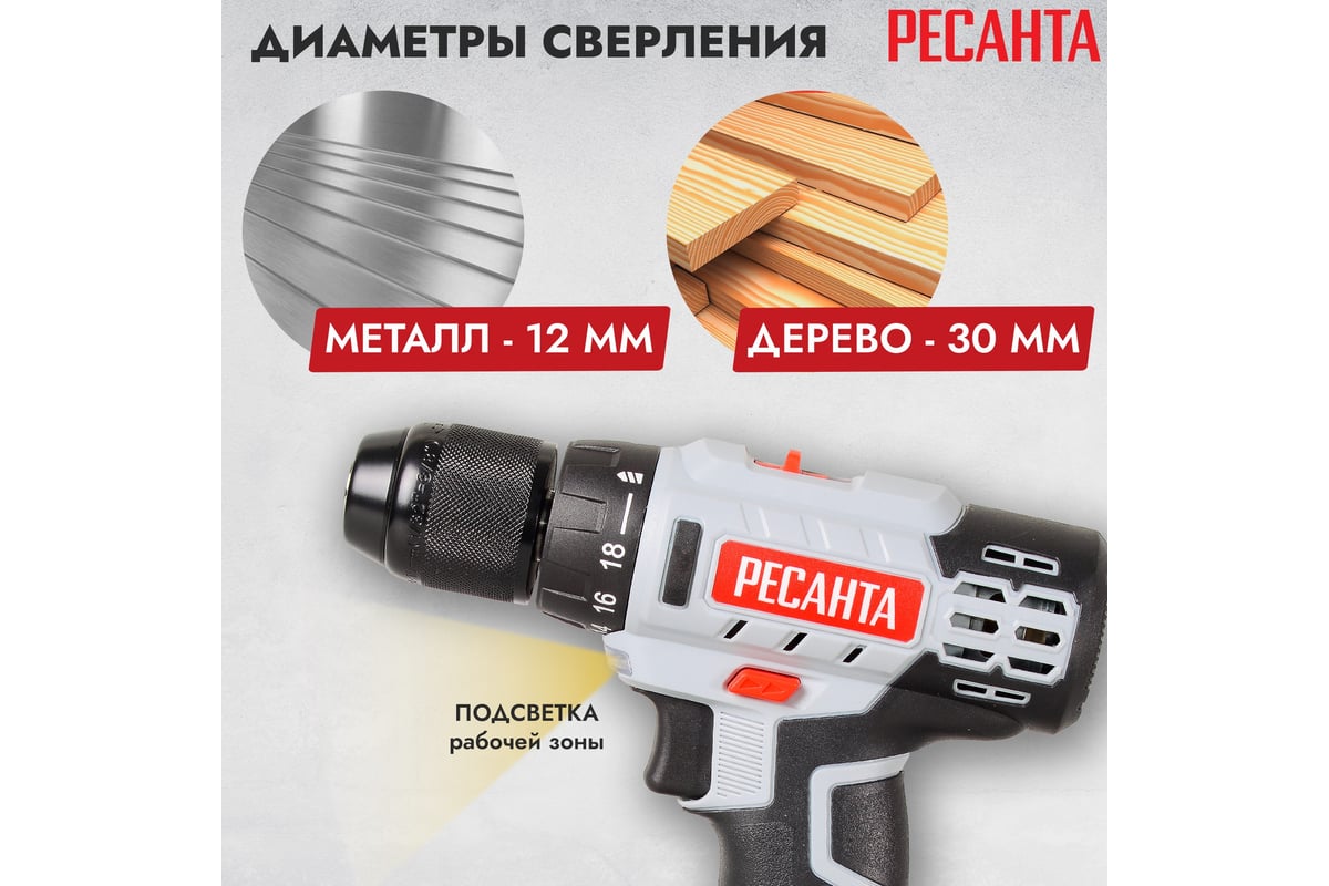 Аккумуляторная дрель-шуруповерт Ресанта ДА-24-2ЛК 75/14/7 - выгодная ...
