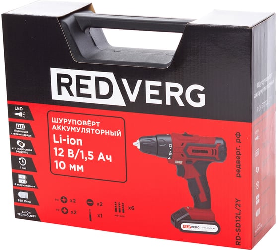 Аккумуляторная дрель-шуруповерт REDVERG RD-SD12L/2Y 6632398