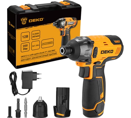 Аккумуляторный ударный винтоверт DEKO DKIS12-Li, с быстрозажимным патроном, 12В, 2*1.5Ач, в кейсе 063-4390