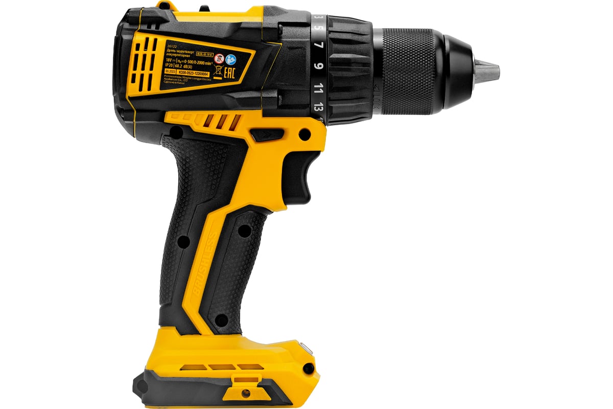 Аккумуляторная дрель-шуруповерт Denzel bldl-ib-18-0 бесщеточный, li-ion ...