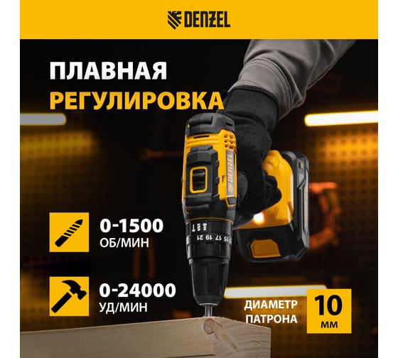 Аккумуляторная ударная дрель-шуруповерт Denzel cid-18-02bm, li-ion, 18 в, 2 акк. 26135