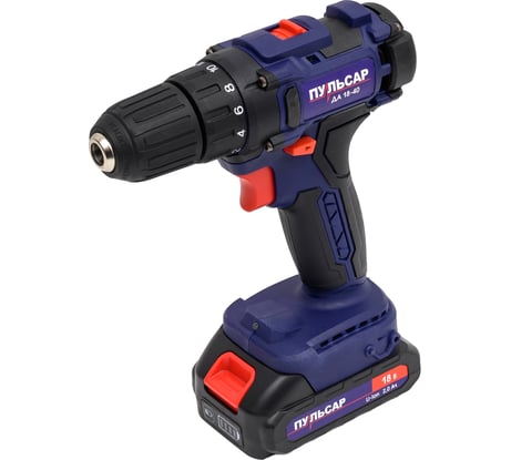 Аккумуляторная безударная дрель ПУЛЬСАР ДА 18-40 18 В, 40 Hm, Li-on, 2,0 Ah, 2 аккумулятора, кейс 916-967