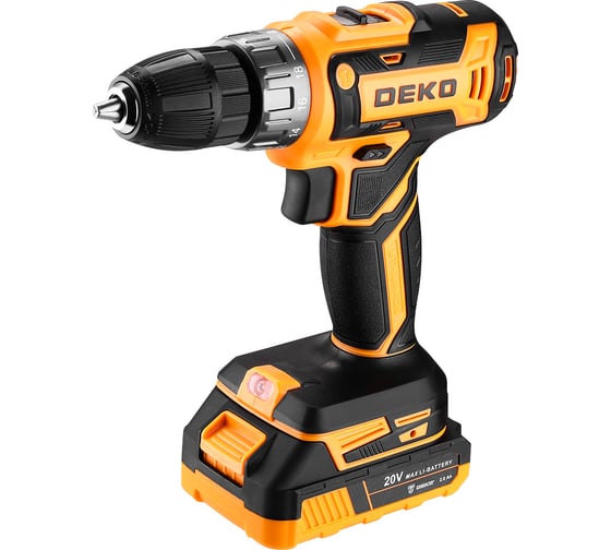 Аккумуляторная дрель-шуруповерт DEKO DKCD20FU-Li, 20 В, 1x2.0 Ач, зарядное устройство (2024) 063-4149