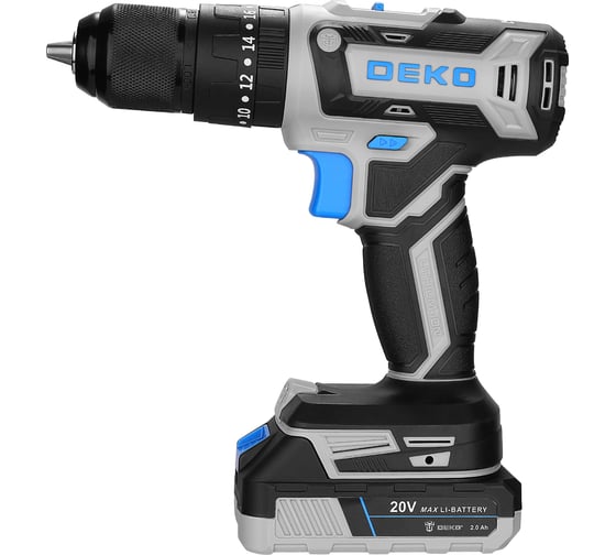 Аккумуляторная ударная дрель-шуруповерт DEKO GCD20DU3 Impact, 20 В, 1x2.0 Ач, зарядное устройство 063-4436