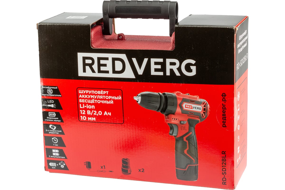 Шуруповерт аккумуляторный бесщеточный REDVERG RD-SD12BLR со сменным ...
