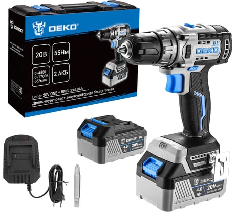Дрель-шуруповерт аккумуляторная бесщеточная DEKO Loner 20V ONE + в кейсе, 20В, 2x4.0Ач 085-1003