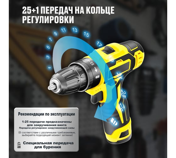 Дрель-шуруповерт GOODKING 92 предмета, от аккумулятора, 12 В, 20 Нм, 1 АКБ EC-1201092
