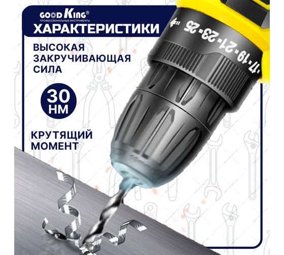 Дрель-шуруповерт GOODKING от аккумулятора, 12 В, 20 Нм, 2 АКБ YL-101202