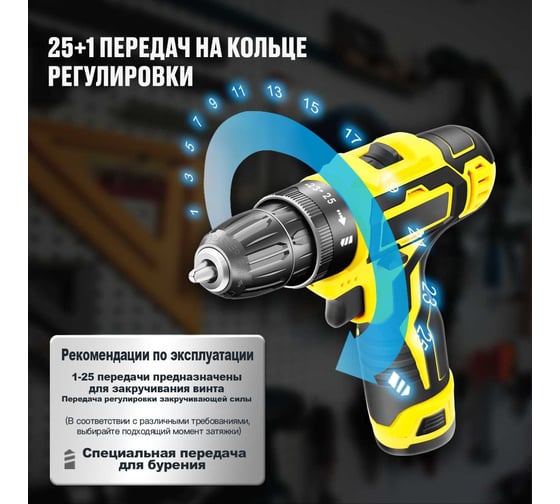 Набор инструментов с шуруповертом GOODKING Li-ion 12 В, 20 Нм, 2x1.5 Ач, з/у 34 предмета EC-1202036