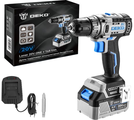 Аккумуляторная бесщеточная дрель-шуруповерт DEKO Loner 20V ONE +, 20В, 1x4.0 Ач 085-1004