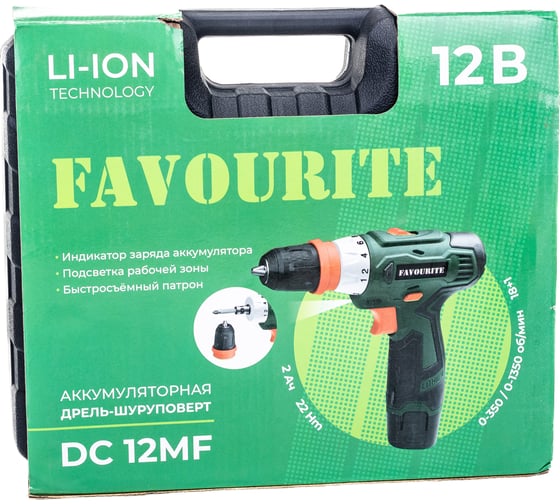 Акк. дрель-шуруповёрт FAVOURITE 12В, 2Ач, 22Нм Li-ion съём.патрон DC 12MF 101121312