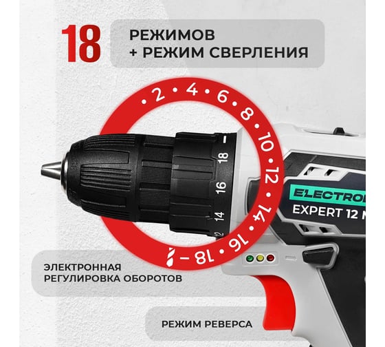 Аккумуляторный шуруповерт Electrolite Expert 12/2.0М набор инструментов пистолетный 5680