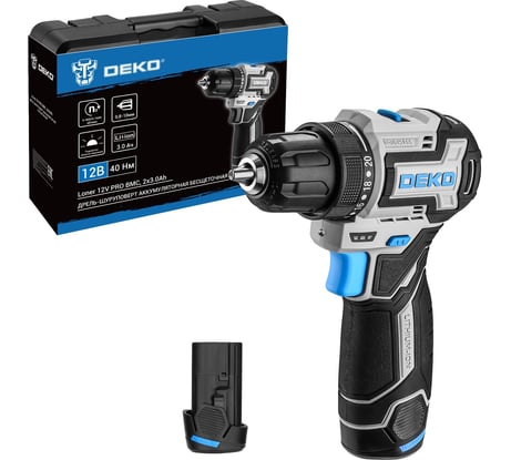 Аккумуляторная бесщеточная компактная дрель-шуруповерт DEKO Loner 12V PRO в кейсе, 12В, 2x3.0Ач 085-1011