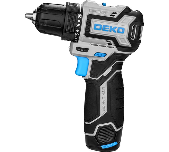 Аккумуляторная бесщеточная компактная дрель-шуруповерт DEKO Loner 12V PRO в кейсе, 12В, 2x3.0Ач 085-1011
