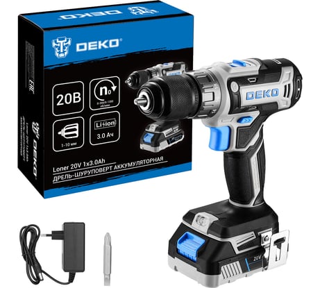 Аккумуляторная дрель-шуруповерт DEKO Loner 20V, 20В, 1x3.0Ач 085-1006