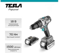 Аккумуляторная дрель Tesla TCD18HD 18В 2x4/2Ач LiION 13мм 0-400/0-1500об/мин 70Нм 1ч кейс 840374