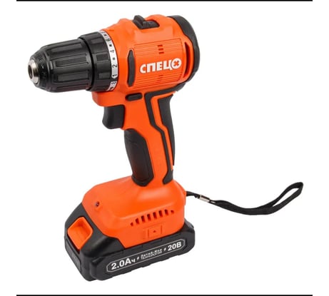 Аккумуляторная дрель Спец БДА-18-Б бесщеточный двигатель, нов.дизайн, 20В, 2 аккум 2,0Ач, Ли-Ион, 0-450/0-1450об/мин, 45Нм, реверс, регулирование, подсветка, зарядка 2 ч, кейс СПЕЦ-4122