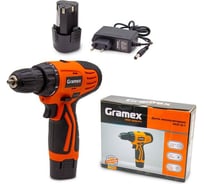Дрель аккумуляторная Gramex HCD-12-1 (12В, пат-10мм, 2 скорости, аккум Li-Ion 2,0 А/ч) картон, 1 акк (1/20) 018142