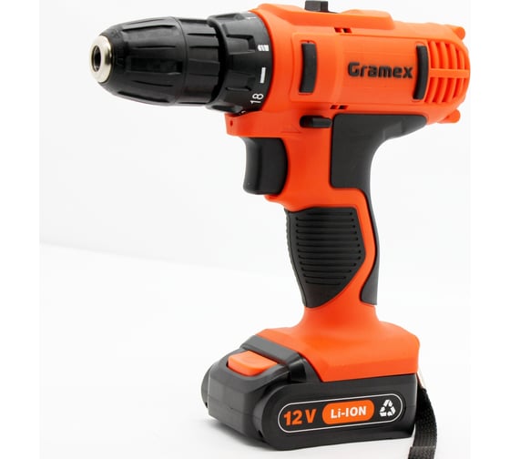 Дрель аккумуляторная Gramex HCD-12-1L (12В,пат-10мм, 2 скорости, аккум. Li, 1.5А/ч) картон, 1 акк (1/10) 014695