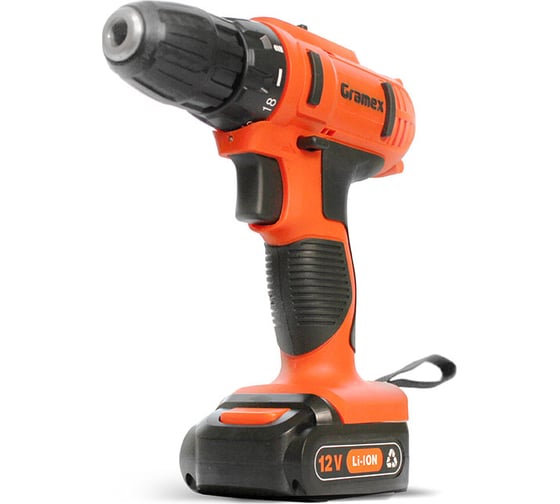 Дрель аккумуляторная Gramex HCD-12-1L (12В,пат-10мм, 2 скорости, аккум. Li, 1.5А/ч) картон, 1 акк (1/10) 014695