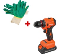 Дрель аккумуляторная Спец БДА-21-Б, (бесщеточный двигатель),21В,2аккум *2,0Ач, Ли-Ион, 0-450/0-1500об/мин,60Нм,реверс,21+1,рег..момента,металл.патрон 10мм,блок.шпинделя,инд.батареи,подсведка,зарядка 4ч,кейс + перчатки СПЕЦ-4131/ВС-136-0272