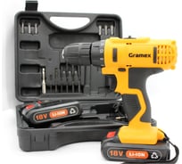 Дрель аккумуляторная Gramex HCD-18-2L (18В, пат-10мм, 2 скорости, аккум Li-Ion 2,0 А/ч) кейс, 2 акк (1/5) 4194