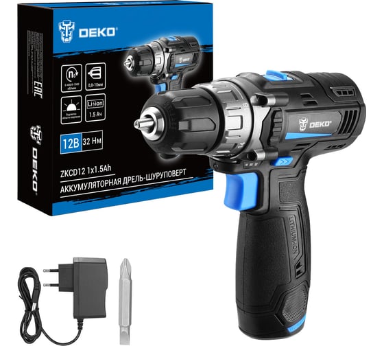 Аккумуляторная дрель-шуруповерт DEKO ZKCD12, 12В, 1x1.5Ач 084-1008 1