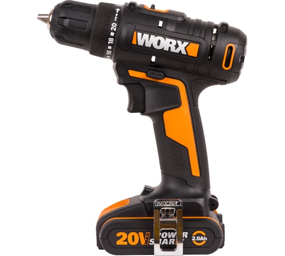 Дрель-шуруповерт аккумуляторная WORX 20В, 2Ач х2, ЗУ 0,4А, сумка WX100.2