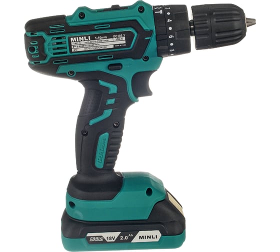 Аккумуляторная ударная дрель-шуруповерт MINLI 10mm 25N.m Li-ion 18Vx2 DC103.3-2.0A